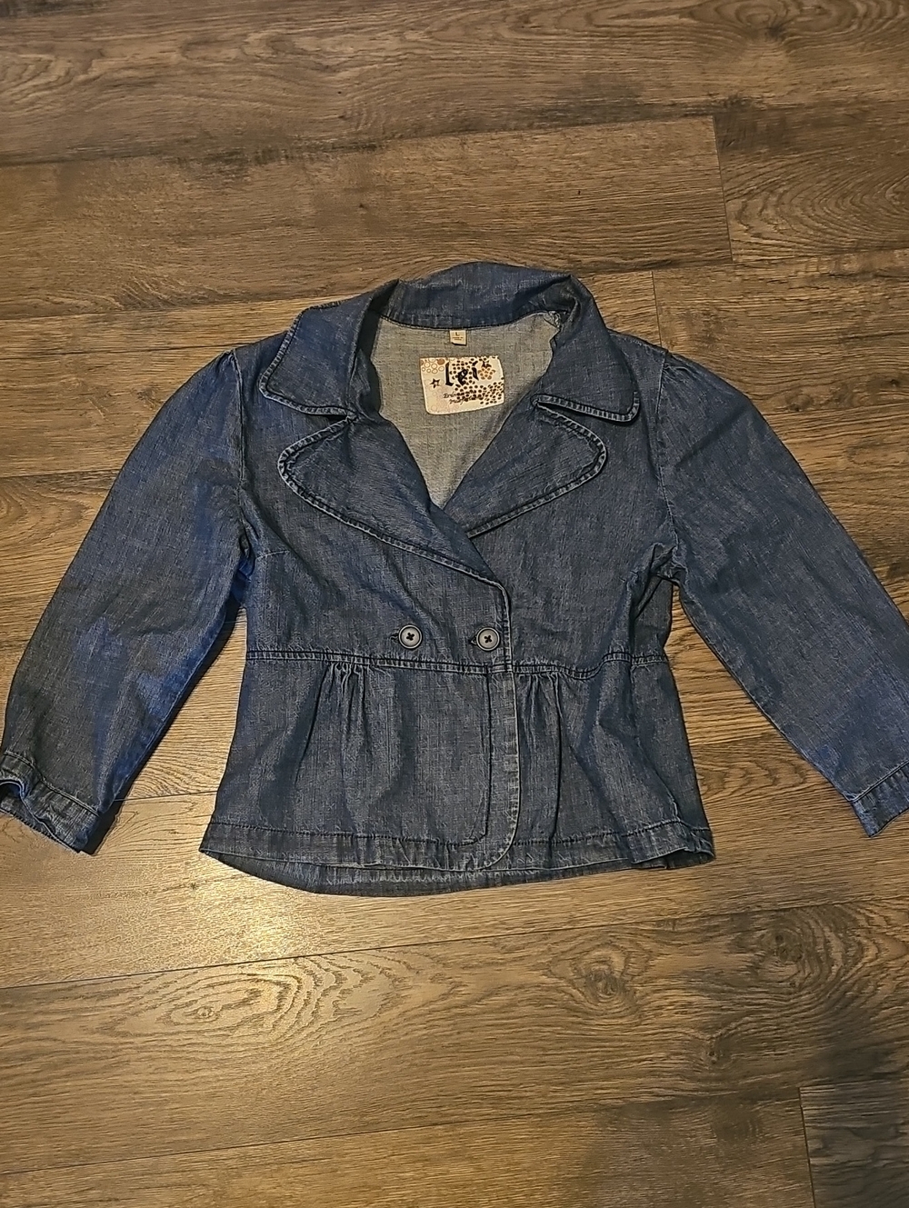 lei Jean Jacket vintage Denim Peplum Large 3/4 Sleeve Women 90s 80s